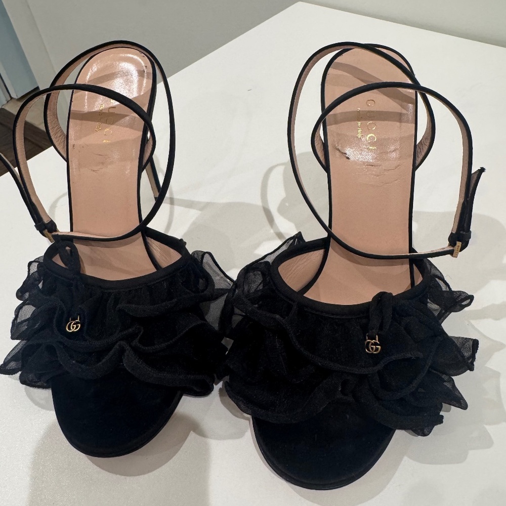 Gucci Satin Ruffle Slingback Sandals Size 39
